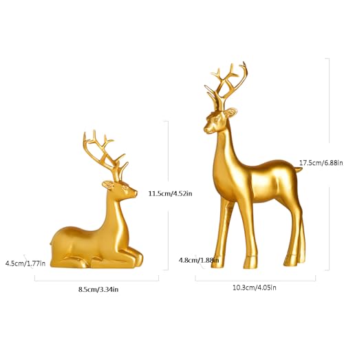 2-Piece Gold Reindeer Statue Set - Modern Resin Elk Holiday Home Decor