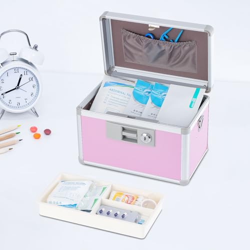 Locking Medicine Storage Box, Aluminum First Aid Case with Shoulder Strap