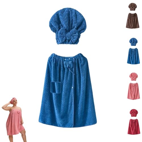 Plus Size Coral Fleece Bath Towel Wrap & Shower Cap Set - Quick Dry