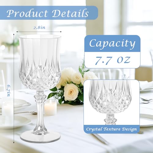 24-Piece Reusable Plastic Wine Glasses, 7.7 oz Shatterproof Stemware Set