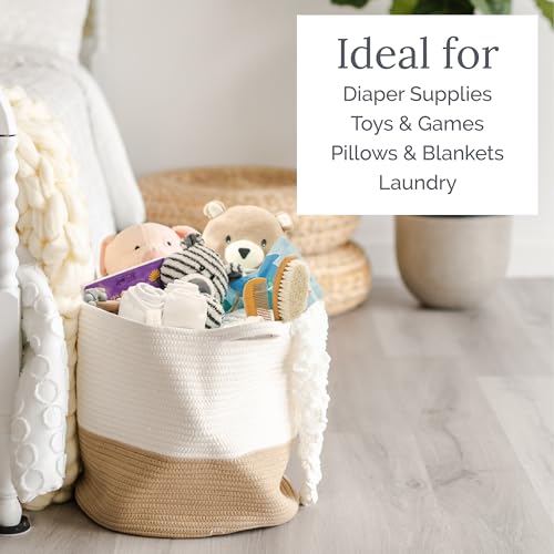 Large Woven Cotton Rope Storage Basket - 15x15x14 Nursery Organizer