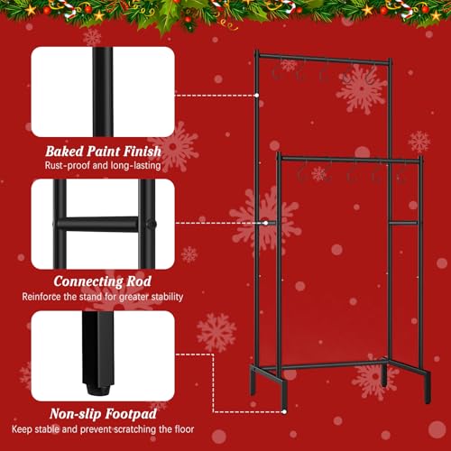 Christmas Stocking Holder Stand with 10 Hooks & Double Rods - Holiday Decor
