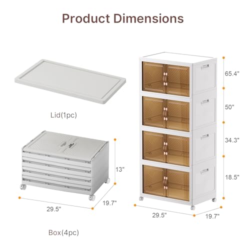 Extra Large Stackable Storage Bins with Lids, Wheels and Clear Doors