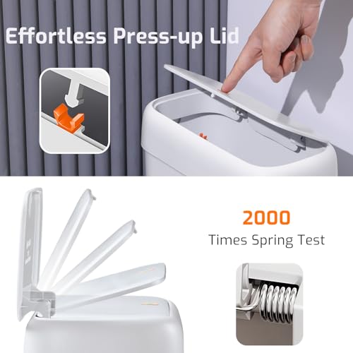 Slim 2.6 Gallon Bathroom Trash Can with Press Top Lid - White Plastic