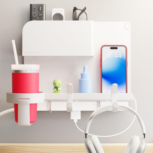Floating Bedside Wall Organizer & Shelf with Built-In Level - White