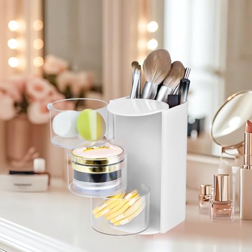 Luscinia White 3-Layer Hair Accessories Organizer with Rotatable Brush Holder