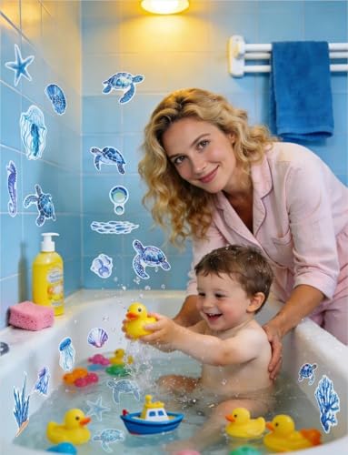 Non-Slip Bathtub Stickers - 26 Pcs Turtle Safety Shower Decals with Scraper