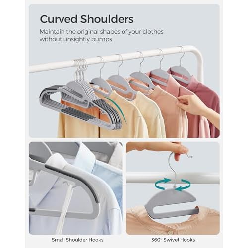 SONGMICS 30 Pack Coat Hangers, Heavy-Duty Plastic Suit Hangers, S-Shaped Opening, Space-Saving, 360¨¬ Swivel Hook, 16.3 Inches Wide, Light Gray and Dark Gray UCRP041G05