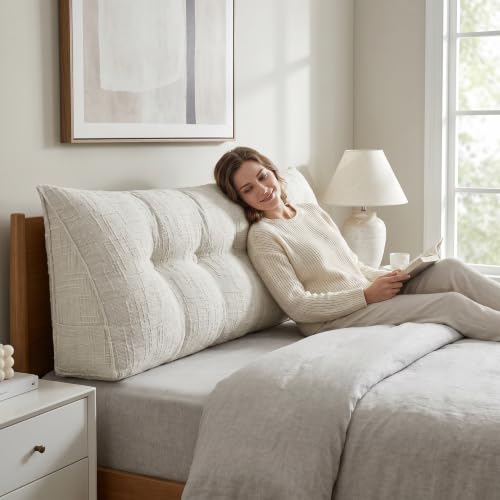 King Size Headboard Pillow with Side Pockets - Ergonomic Wedge for Comfort