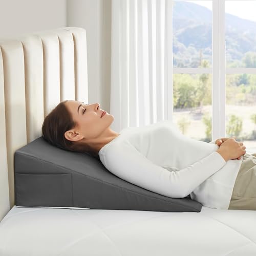 Horbaunal Dark Grey Bed Wedge Pillow Cover 26 x 25 x 7.5 Inch, Microfiber Slipcover with Side Pockets