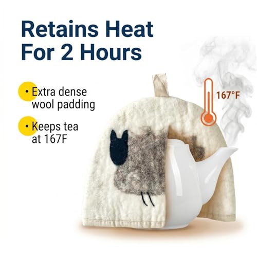 Sheep Wool Teapot Cozy Cover – Large Handmade Dome-Shaped Tea Kettle Cover, Insulates Hot Drinks Up to 2 Hours, Gift Idea