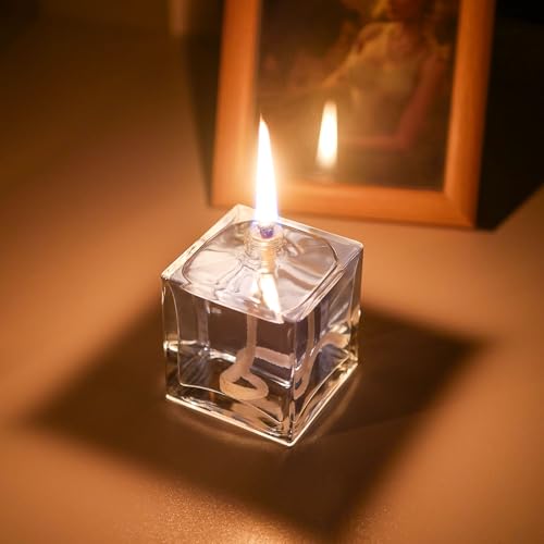 Refillable Clear Glass Oil Lamps (2 Pack) - Small Liquid Candles with Wick