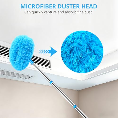 Microfiber Ceiling Fan Duster with Extendable Pole, 13-48 Inch Washable Cleaner