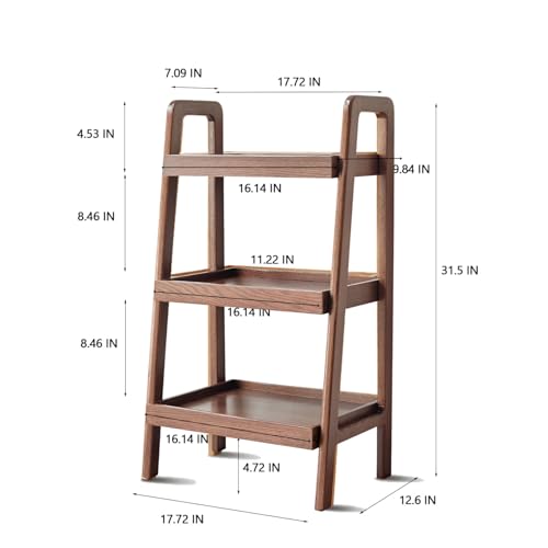 Walnut Solid Wood Ladder Shelf 3-Tier Bookcase Storage Display Stand