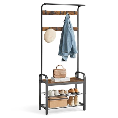 4-in-1 Hall Tree with Shoe Bench, Coat Rack and Storage Shelves