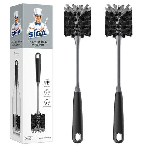 Long Handle Water Bottle Brush Cleaner Set, Non-Scratch Bristles - 2 Pack