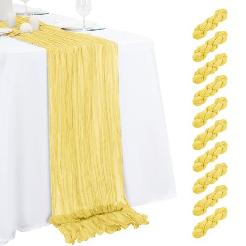10 Pack Light Yellow Cheesecloth Table Runner 17x108 Inch Boho Gauze Linen
