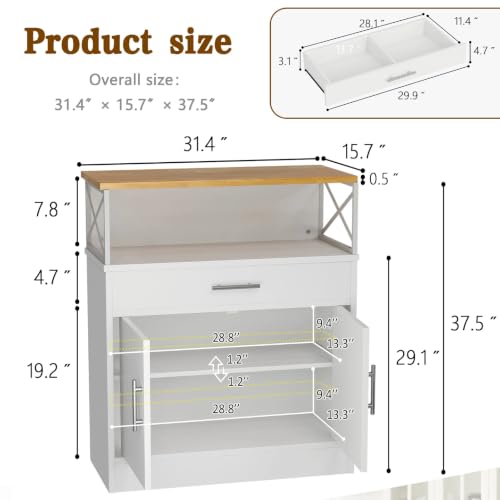 31-Inch Farmhouse Coffee Bar Cabinet with Adjustable Storage Shelves