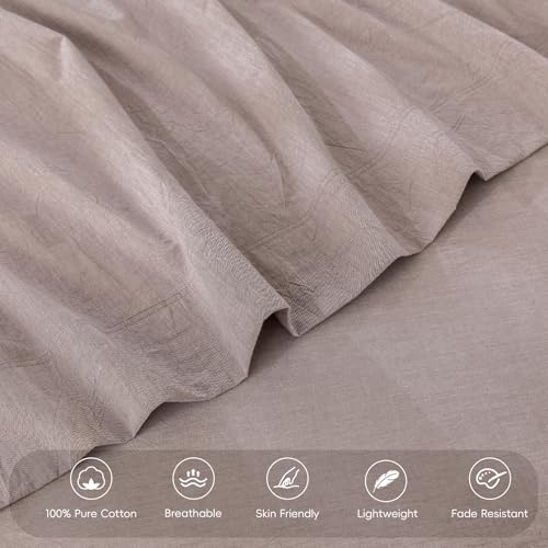 Queen Size Washed Cotton Flat Sheet, Breathable Lightweight Bedding