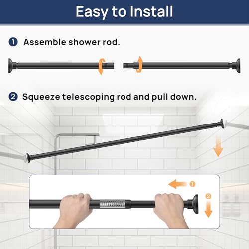 1-Inch Adjustable Tension Shower Curtain Rod, 30-76 Inch, Matte Black