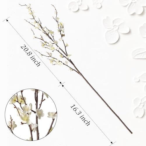 4 Pcs 39-Inch Artificial Cherry Blossom Branches, Silk White Flower Stems