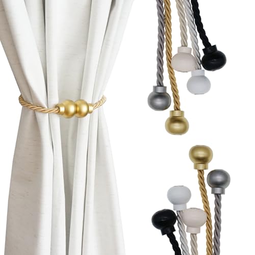 Gold Magnetic Curtain Tiebacks - 2 Pack Modern Woven Rope Holdbacks