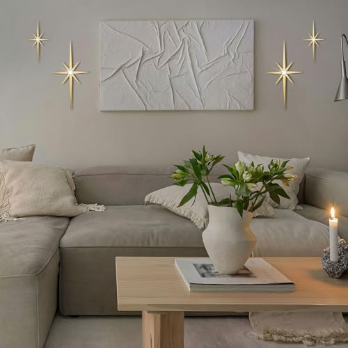 4-Piece Mid-Century Modern Starburst Wall Art, Gold Metal Celestial Decor