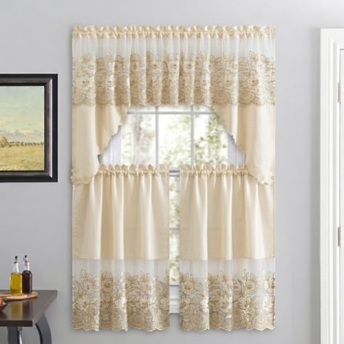 3-Piece Sequin Embroidered Semi-Sheer Curtain Set