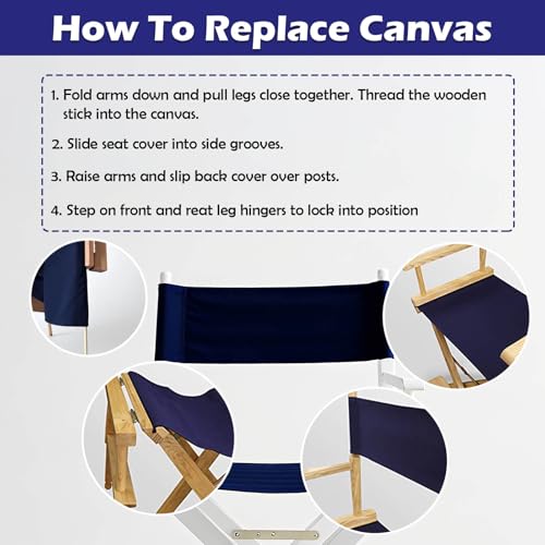 Director Chair Replacement Canvas Kit, Navy Blue Cotton Seat and Back Cover