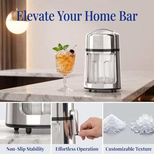Verahaus Manual Ice Crusher with Rust-Resistant Zinc Alloy & Adjustable Coarse/Fine Crushed Ice