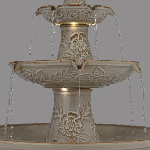 45-Inch 3-Tier Outdoor Ceramic Floor Fountain with LED Lights