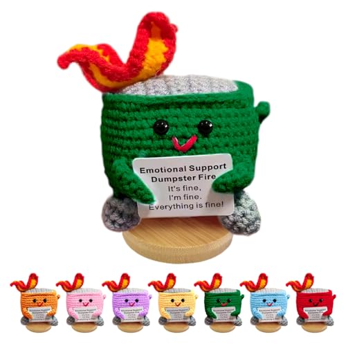 Emotional Support Dumpster Fire Crochet Plushie - Handmade Desk Decor