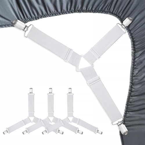 Adjustable Bed Sheet Holder Straps - 4 Pack Elastic Mattress Corner Clips