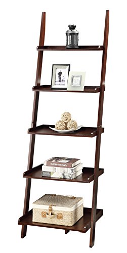 5-Tier Ladder Bookshelf, Espresso Wood Storage Display Unit, 72-Inch