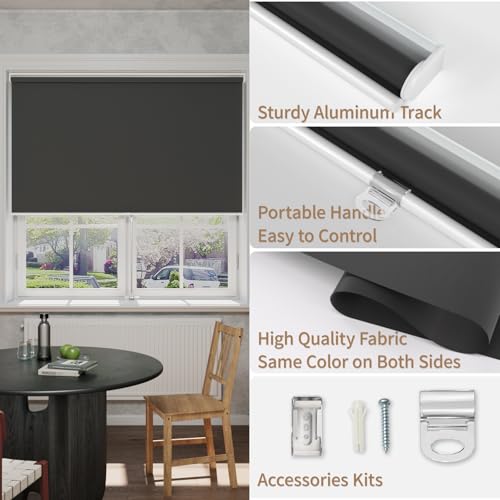 Blackout Cordless Roller Shades - Room Darkening Blinds 34"x72"