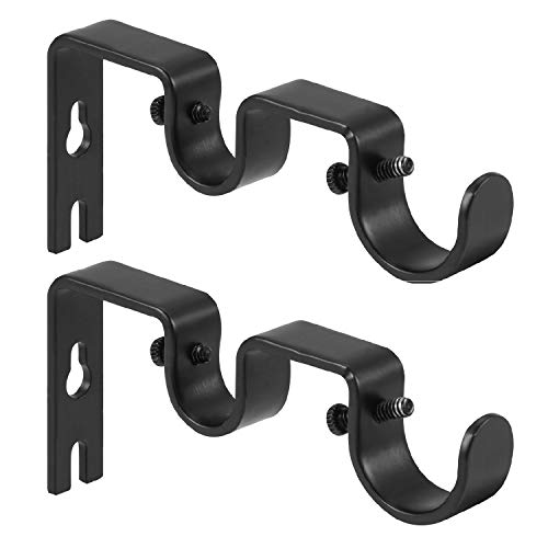 Heavy Duty Double Curtain Rod Brackets, 1 Inch & 5/8 Inch Holder Set (Black)
