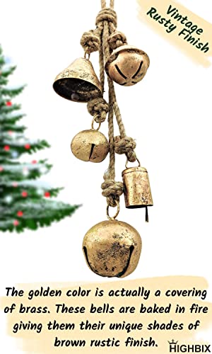 Set of 5 Rustic Metal Jingle Bells, Vintage Handmade Hanging Cow Bells