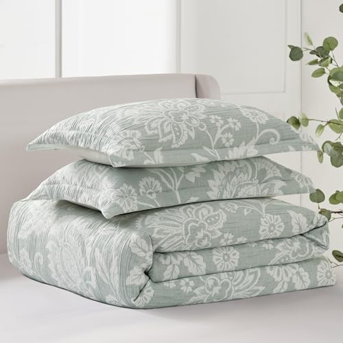 Sage Botanical Floral Duvet Set - King Size with 2 Shams