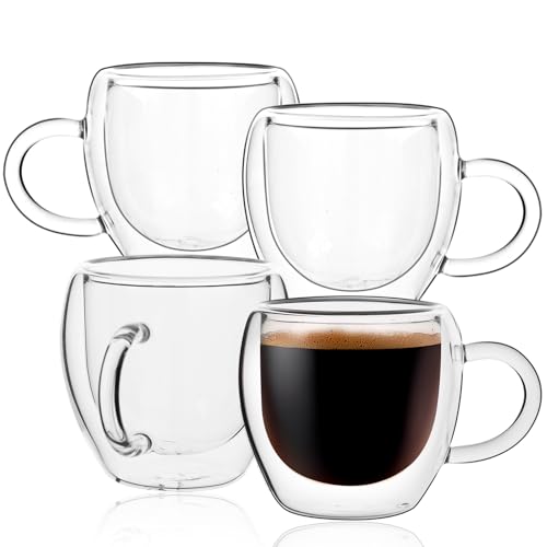 Wells 4-Pack 2.5oz Double Wall Insulated Espresso Cups Set - Clear Coffee Shot Glasses