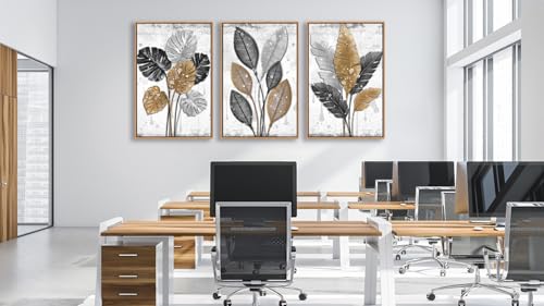 Rustic Botanical Canvas Wall Art, 3-Piece Leaf Print Set with Wood Frame