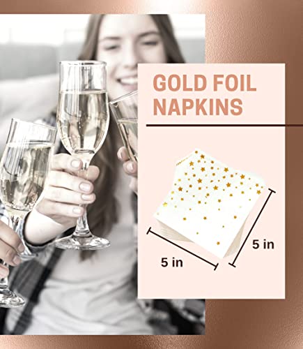 Winoo Design Gold Assorted 100-Pack Cocktail Napkins - 3-Ply, 5x5 Inches, Party, Wedding, Baby Shower