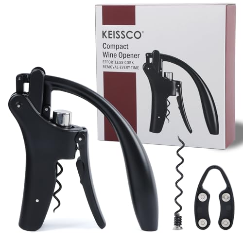KEISSCO Vertical Lever Corkscrew Wine Opener with Foil Cutter & Extra Screw
