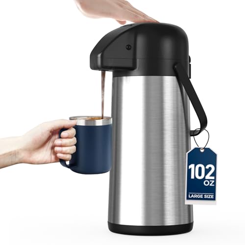 3L Insulated Airpot Coffee Dispenser with Pump - Stainless Steel Thermal Urn