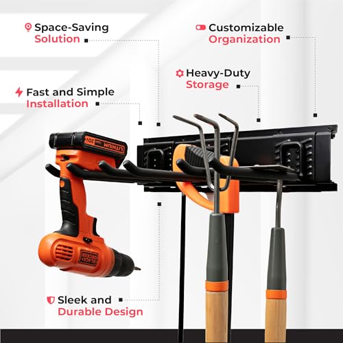 Garage Tool Organizer Wall Mount 48-Inch Storage Rack with Adjustable Hooks