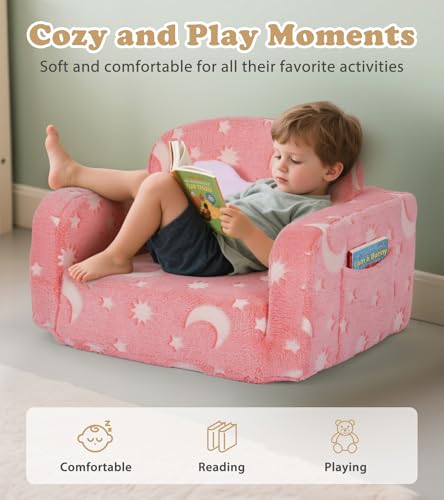 2-in-1 Fold Out Toddler Couch with Blanket and Glow-in-the-Dark Pillow