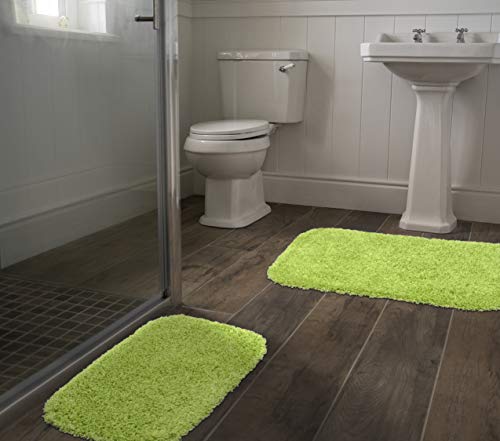 2-Piece Shaggy Bathroom Rug Set, Non-Slip Washable Nylon Bath Mats, Lime