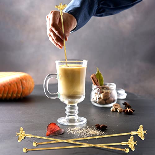 GaryVault 4Pcs Bumble Bee Cocktail Stir Sticks Stainless Steel with Gold Decor Top