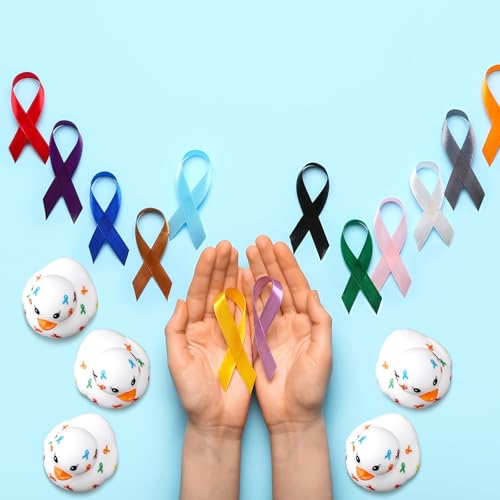 24-Piece Cancer Awareness Rubber Ducks - Colorful Ribbon Charity Gifts
