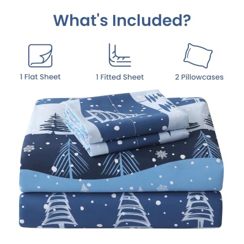 Mooreeke King Snowflake Microfiber Bed Sheet Set - Blue Winter Print