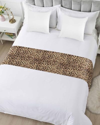 Retro Leopard Print Satin Bed Runner - Brown & Black Decorative Scarf